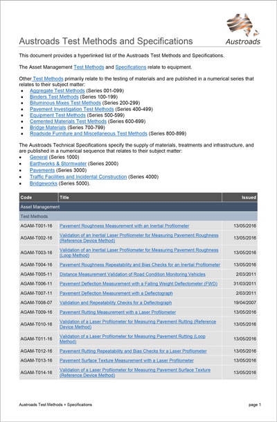 Austroads Test Methods and Specifications