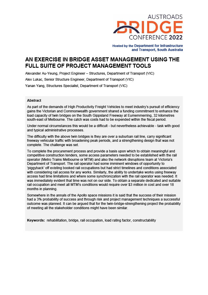 Cover of An Exercise in Bridge Asset Management using the full suite of project management tools