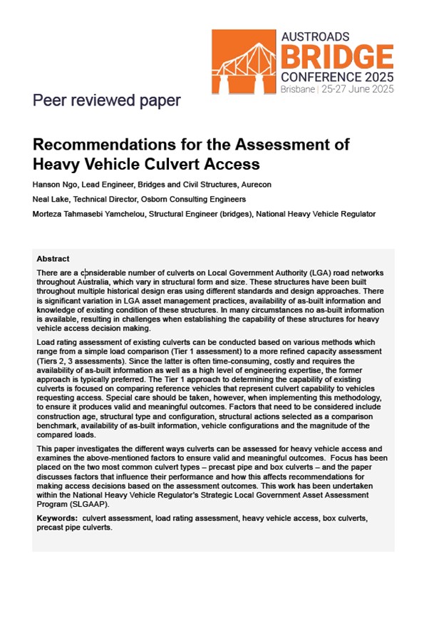 Cover of Recommendations for the Assessment of Heavy Vehicle Culvert Access