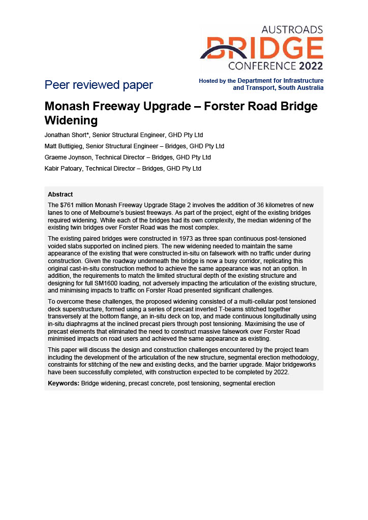 Cover of Monash Freeway Upgrade - Forster Road Bridge Widening