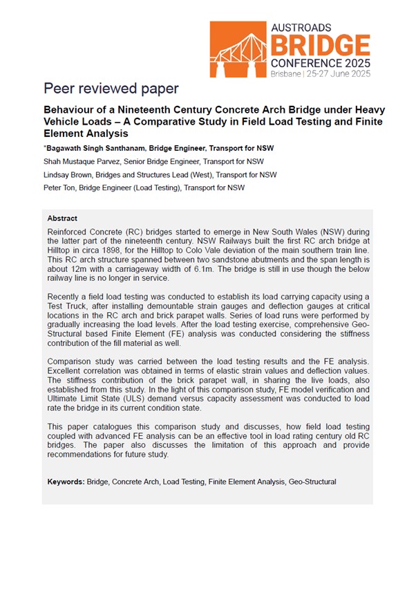 Cover of Behaviour of a Nineteenth Century Concrete Arch Bridge under Heavy Vehicle Loads – A Comparative Study in Field Load Testing and Finite Element Analysis
