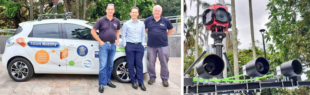 Images showing test vehicle and project team and a close up of the camera equipment mounted on the vehicle.