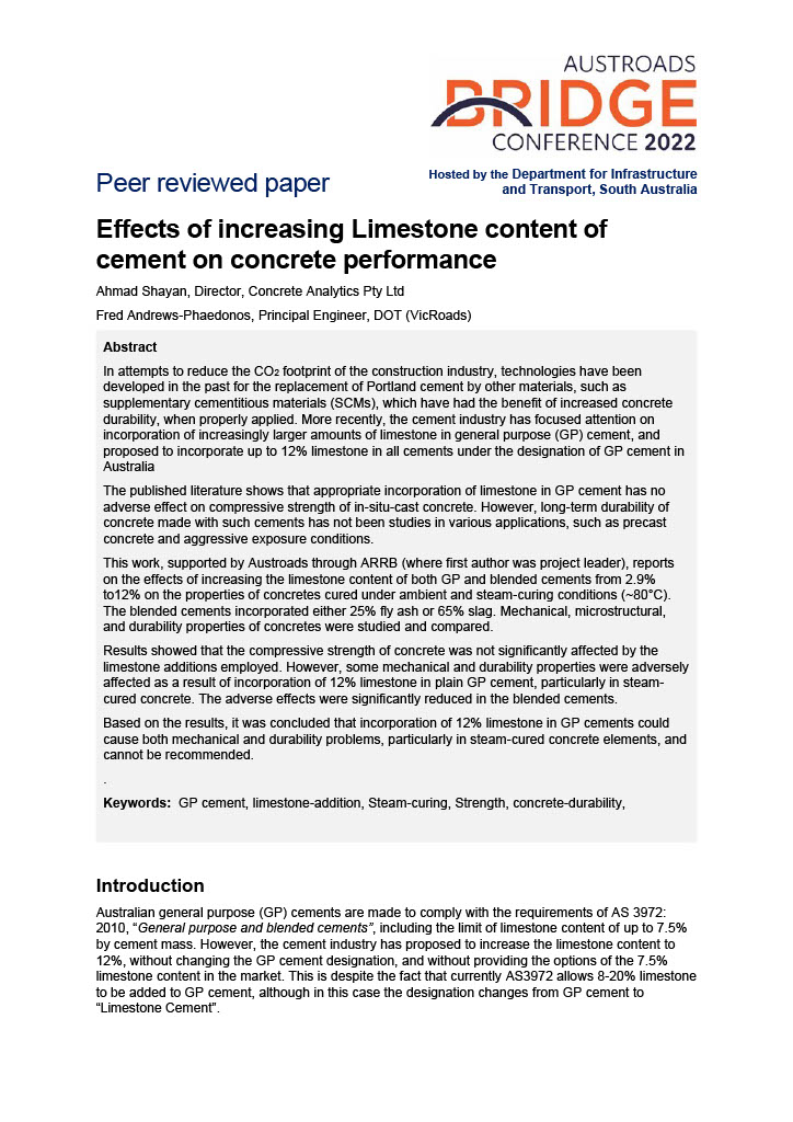 Cover of Effects of increasing Limestone content of cement on concrete performance