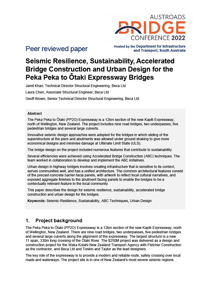 Cover of Seismic Resilience, Sustainability, Accelerated Bridge Construction and Urban Design for the Peka Peka to Ōtaki Expressway Bridges