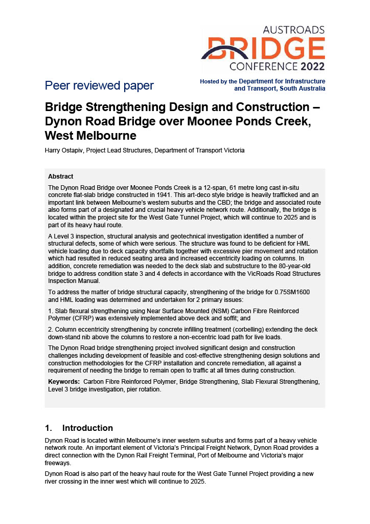 Cover of Bridge Strengthening Design and Construction - Dynon Road Bridge over Moonee Ponds Creek, West Melbourne