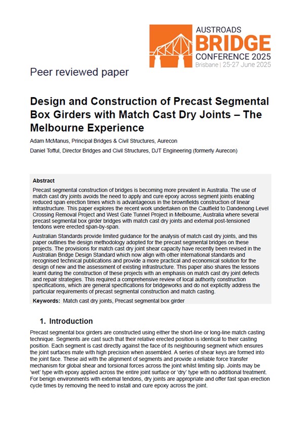 Cover of Design and Construction of Precast Segmental Box Girders with Match Cast Dry Joints – The Melbourne Experience