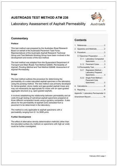 Cover of Laboratory Assessment of Asphalt Permeability