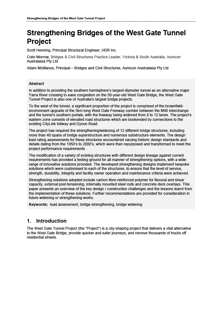 Cover of Strengthening Bridges of the West Gate Tunnel Project