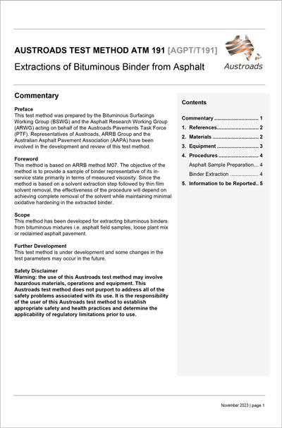 Extractions of Bituminous Binder from Asphalt