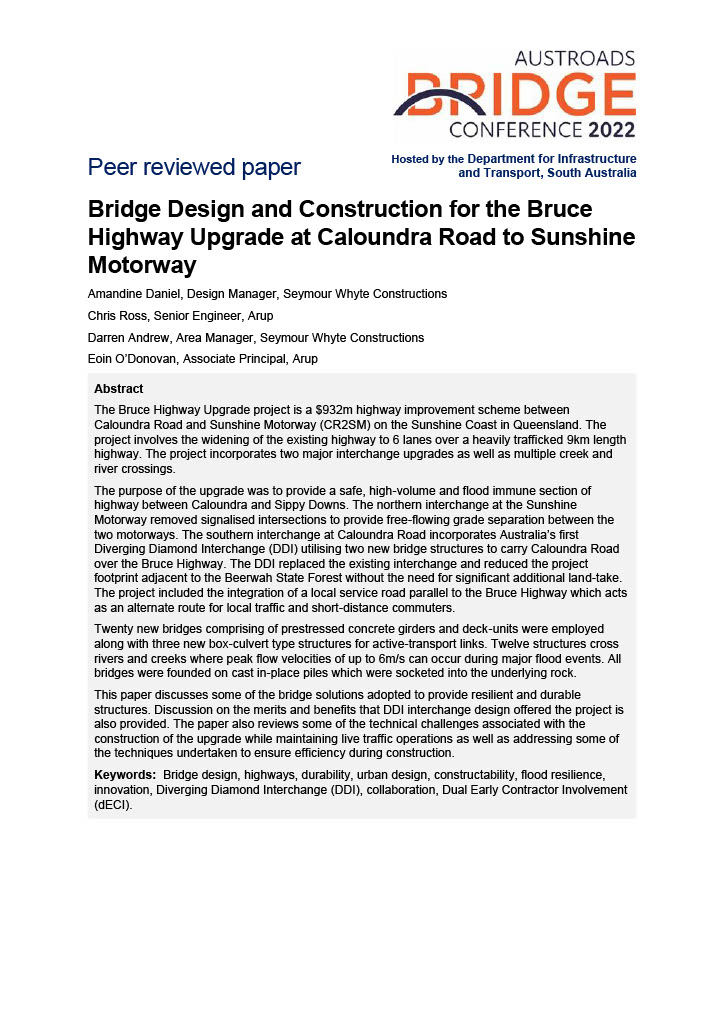 Cover of Bridge Design and Construction for the Bruce Highway Upgrade at Caloundra Road to Sunshine Motorway