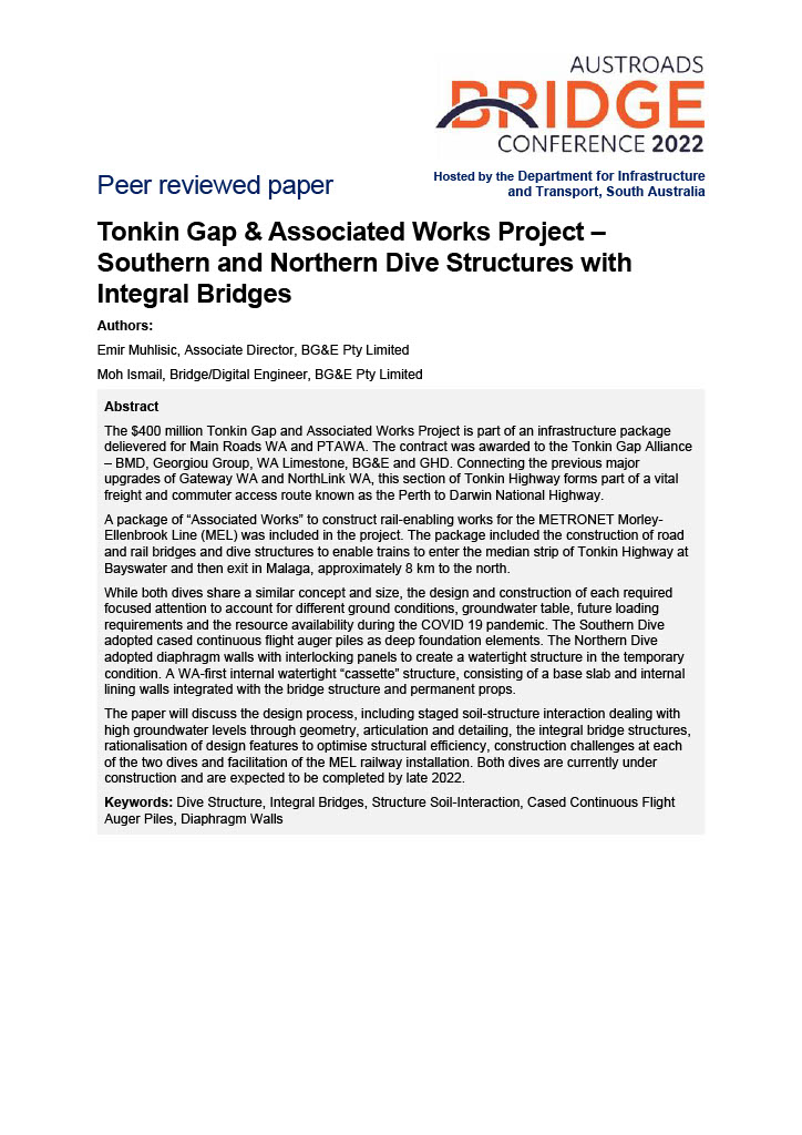 Cover of Tonkin Gap & Associated Works Project - Southern and Northern Dive Structures with Integral Bridges