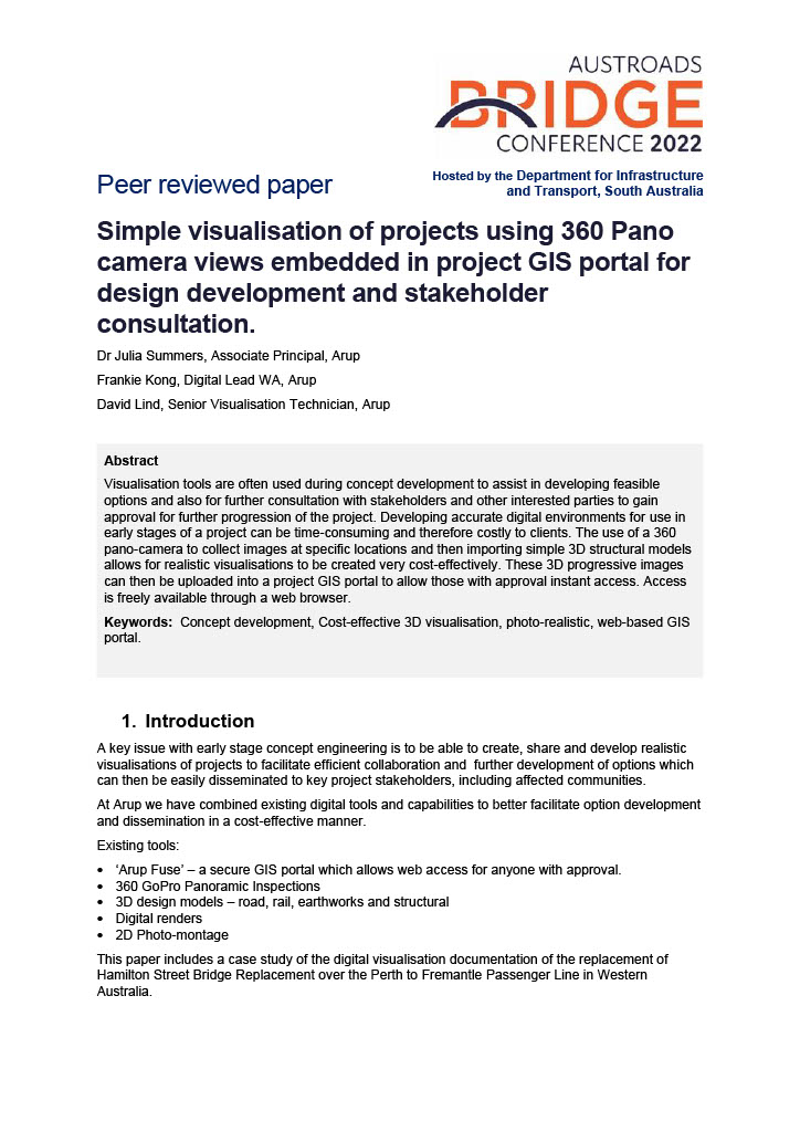 Cover of Simple visualisation of projects using 360 Pano camera views embedded in project GIS portal for design development and stakeholder consultation
