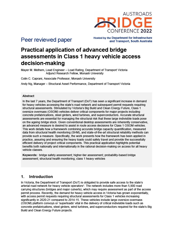 Cover of Practical application of advanced bridge assessments in Class 1 heavy vehicle access decision-making