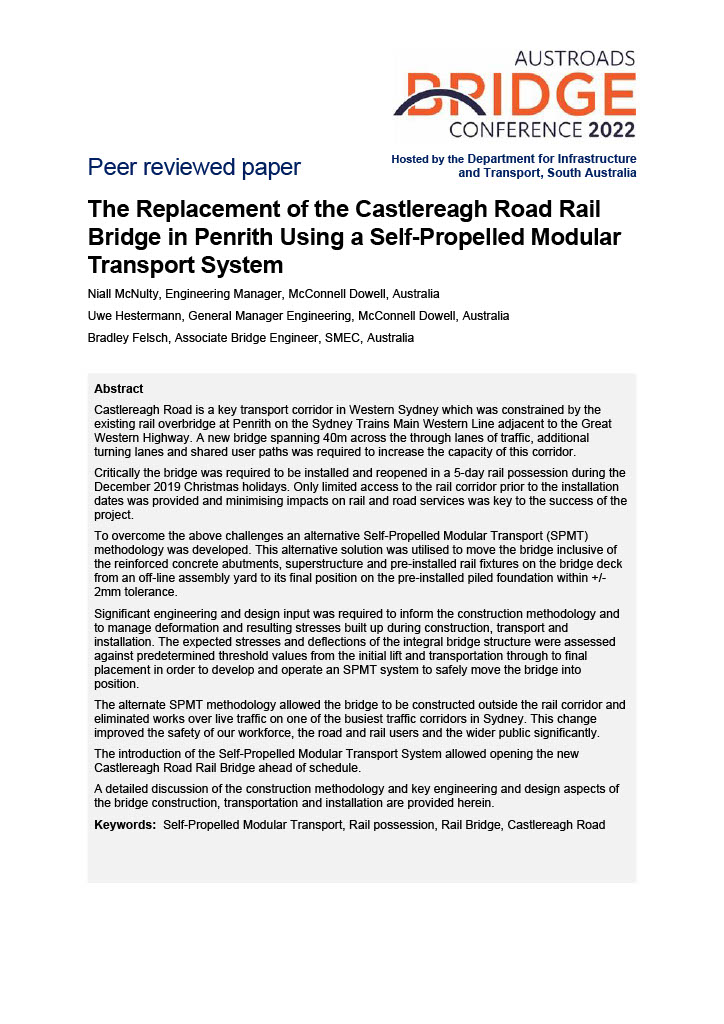 Cover of The Replacement of the Castlereagh Road Rail Bridge in Penrith Using a Self-Propelled Modular Transport System