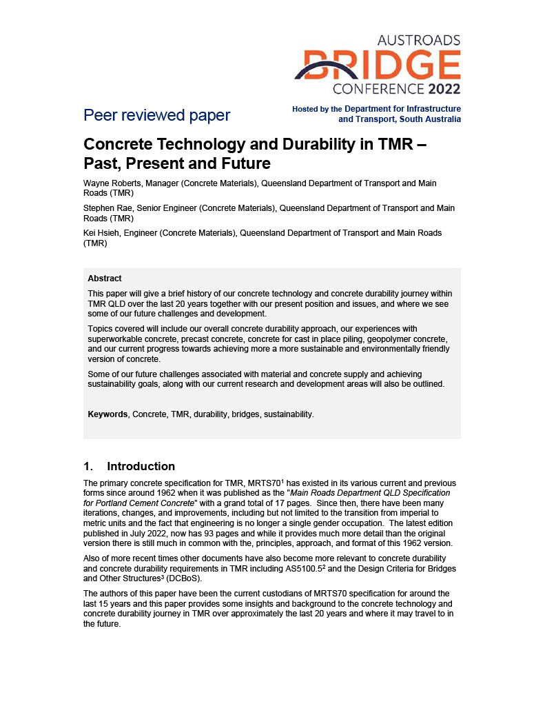 Cover of Concrete Technology and Durability in TMR - Past, Present and Future
