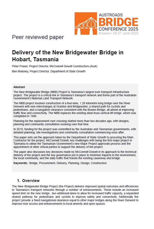 Cover of Delivery of the New Bridgewater Bridge in Hobart Tasmania