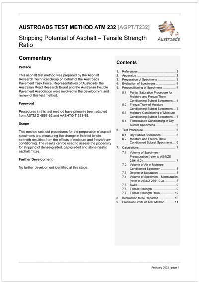 Cover of Stripping Potential of Asphalt – Tensile Strength Ratio