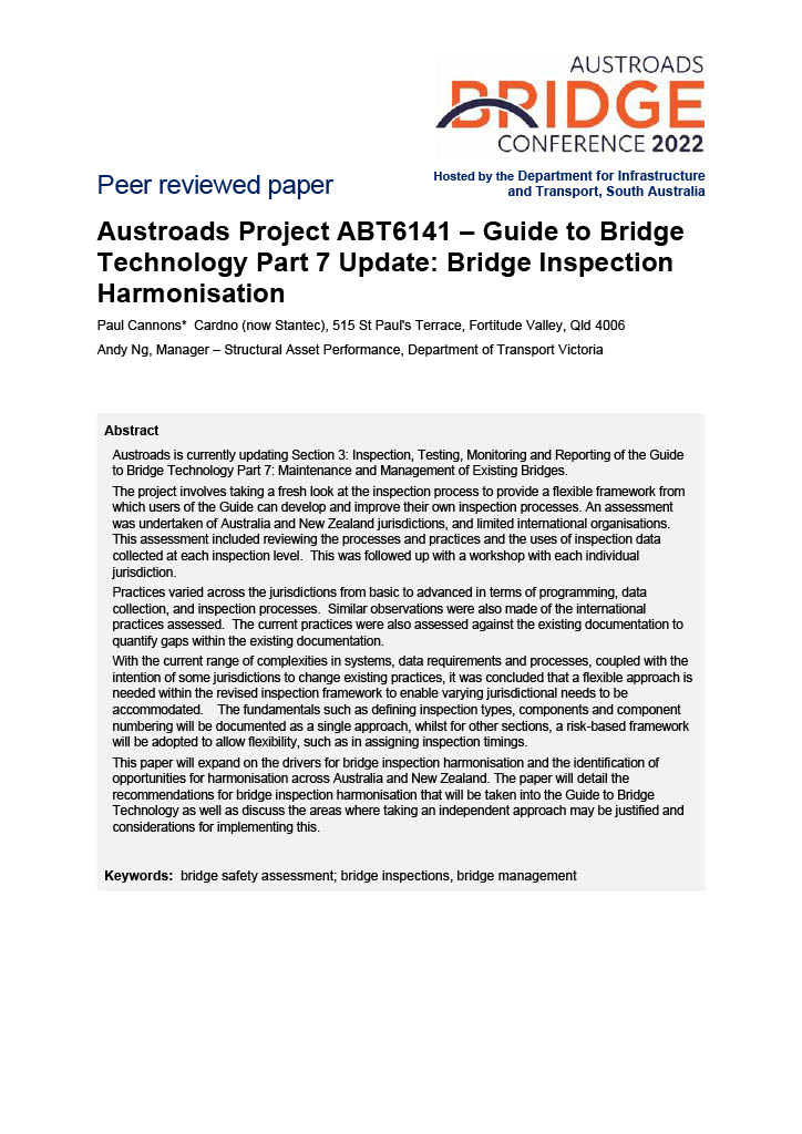 Cover of Austroads Project ABT6141 - Guide to Bridge Technology Part 7 Update: Bridge Inspection Harmonisation