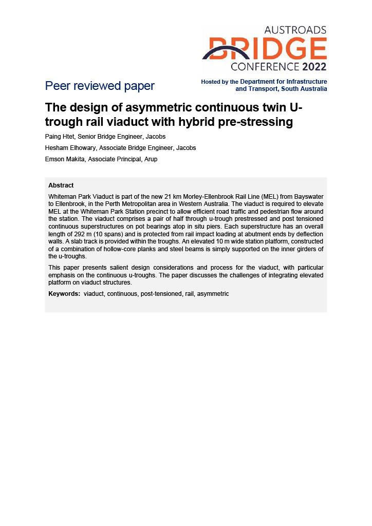 Cover of The design of asymmetric continuous twin U-trough rail viaduct with hybrid pre-stressing