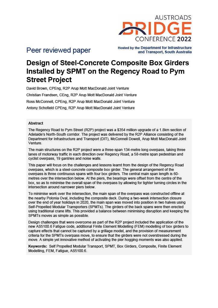 Cover of Design of Steel-Concrete Composite Box Girders Installed by SPMT on the Regency Road to Pym Street Project
