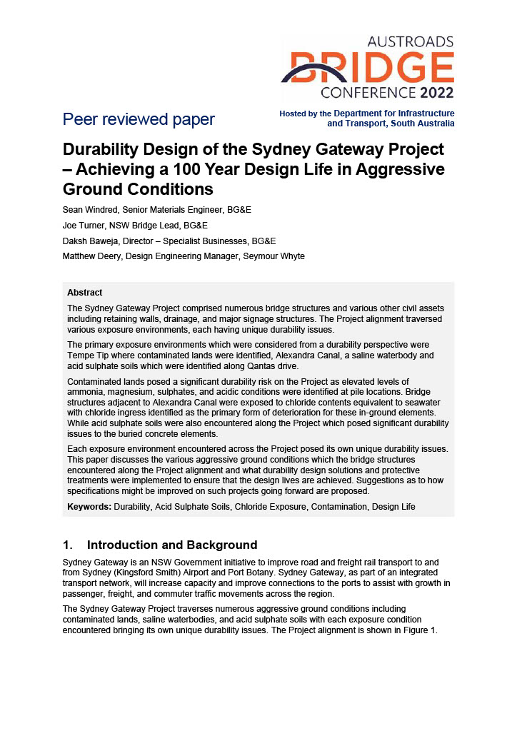 Cover of Durability Design of the Sydney Gateway Project - Achieving a 100 Year Design Life in Aggressive Ground Conditions