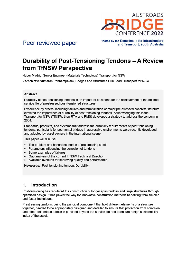 Cover of Durability of Post-Tensioning Tendons - A Review from TfNSW Perspective