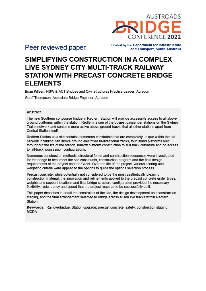 Cover of Simplifying construction in a complex live Sydney City multi-track railway station with precast concrete bridge elements