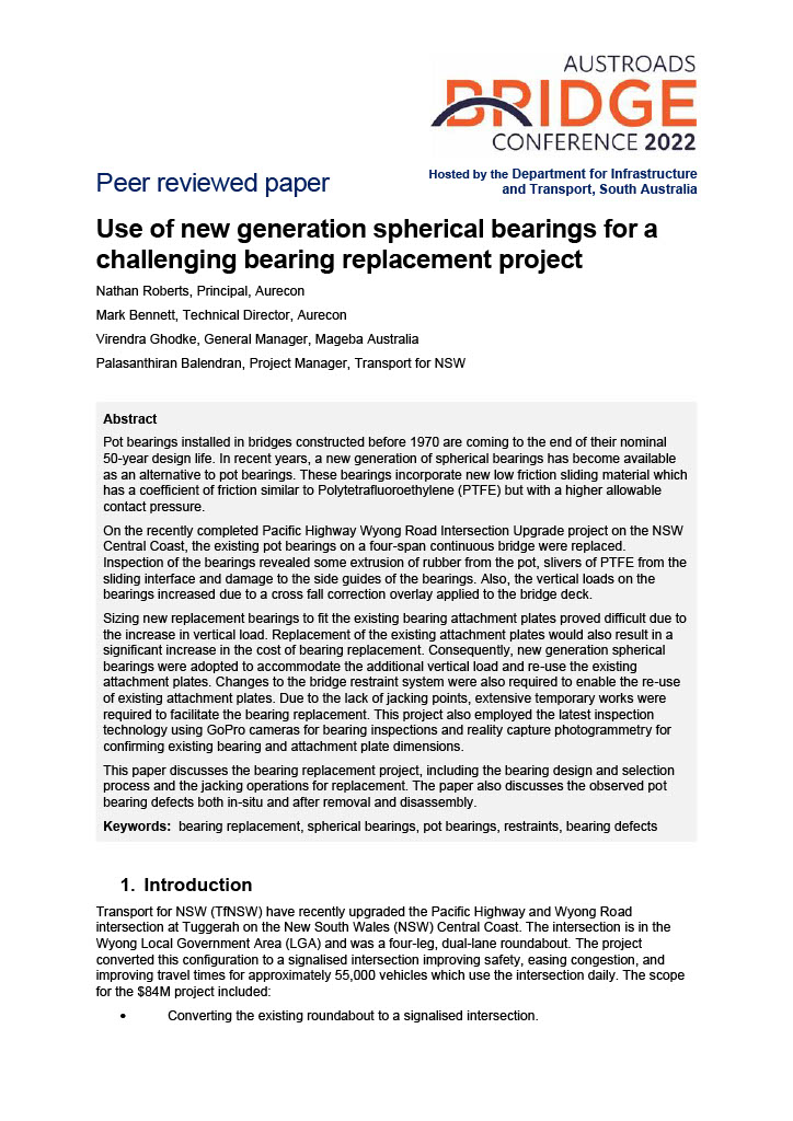 Cover of Use of new generation spherical bearings for a challenging bearing replacement project