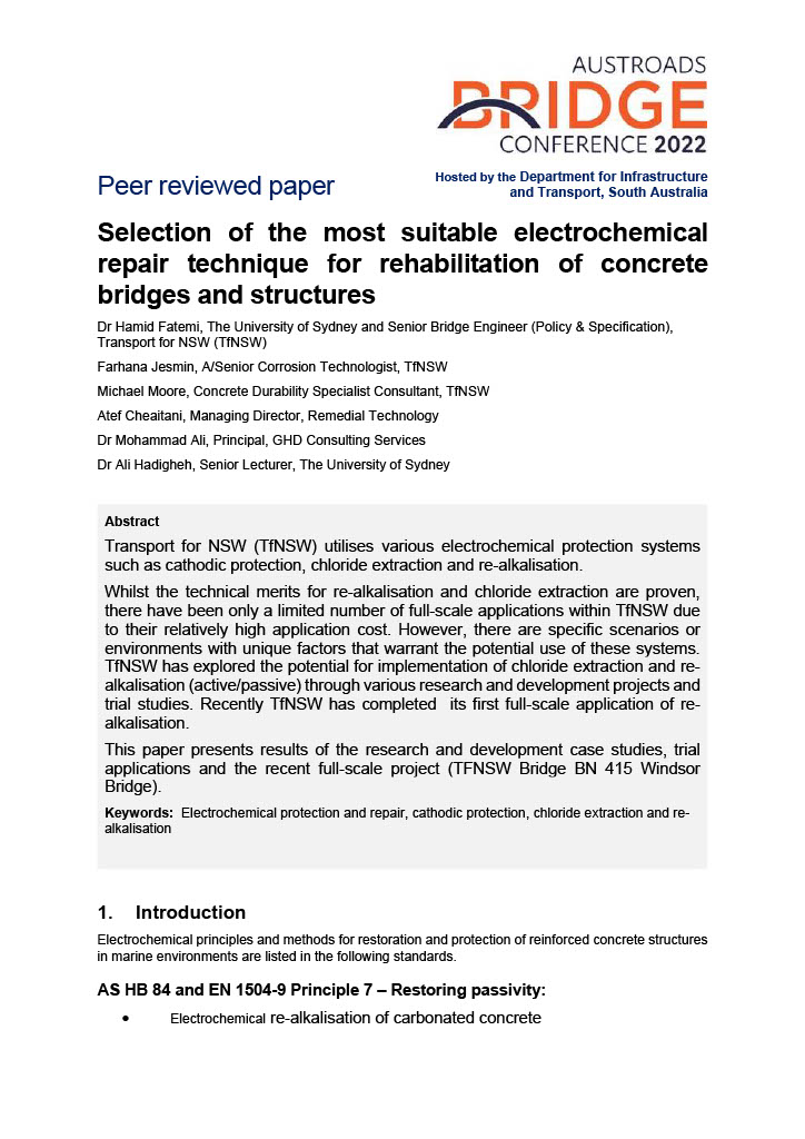 Cover of Selection of the most suitable electrochemical repair technique for rehabilitation of concrete bridges and structures