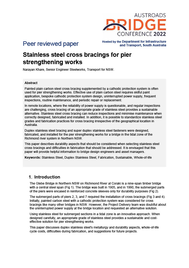 Cover of Stainless steel cross bracings for pier strengthening works