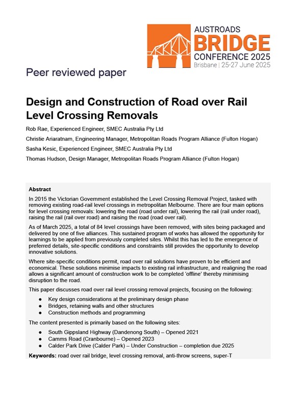 Cover of Design and Construction of Road Over Rail Level Crossing Removals