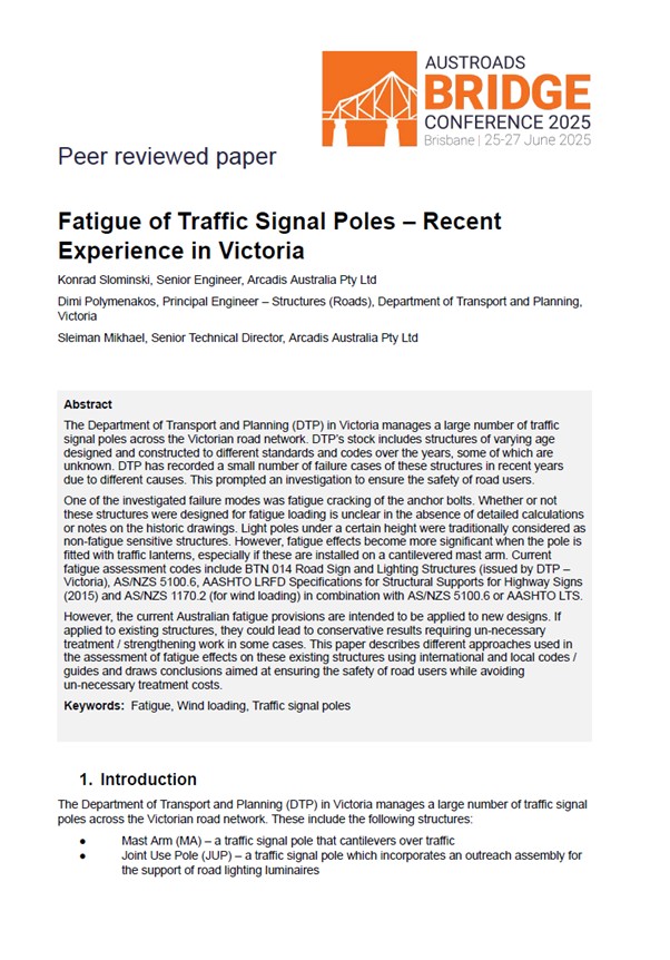 Cover of Fatigue of Traffic Signal Poles – Recent Experience in Victoria