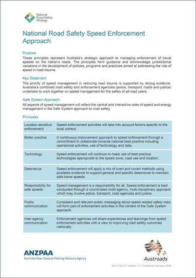 Cover of National Road Safety Speed Enforcement Approach