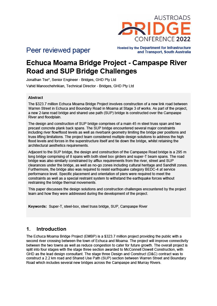 Cover of Echuca Moama Bridge Project - Campaspe River Road and SUP Bridge Challenges