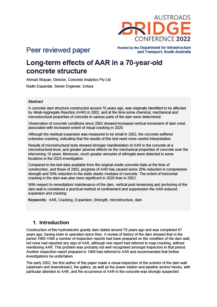 Cover of Long-term effects of AAR in a 70-year-old concrete structure