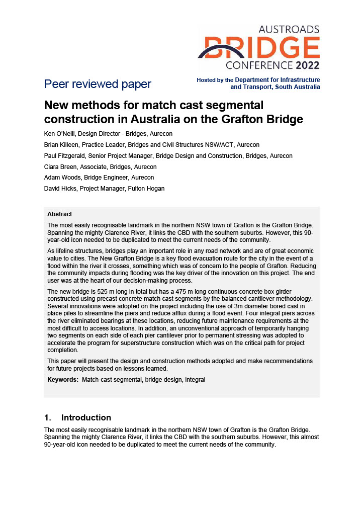 Cover of New methods for match cast segmental construction in Australia on the Grafton Bridge