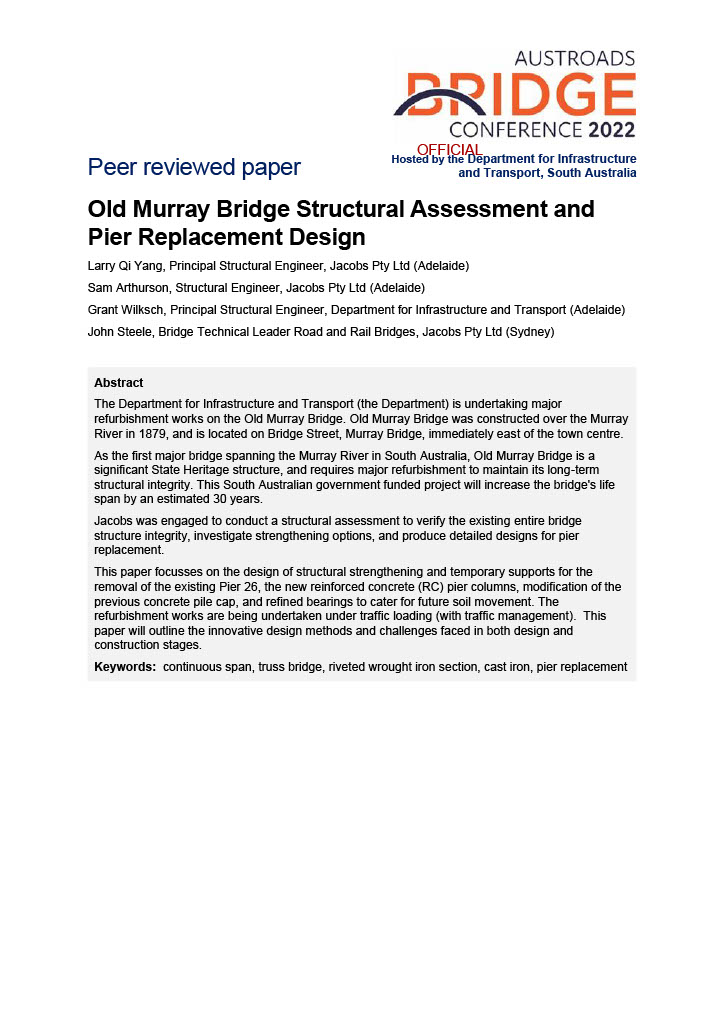 Cover of Old Murray Bridge Structural Assessment and Pier Replacement Design