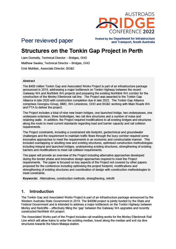 Cover of Structures on the Tonkin Gap Project in Perth