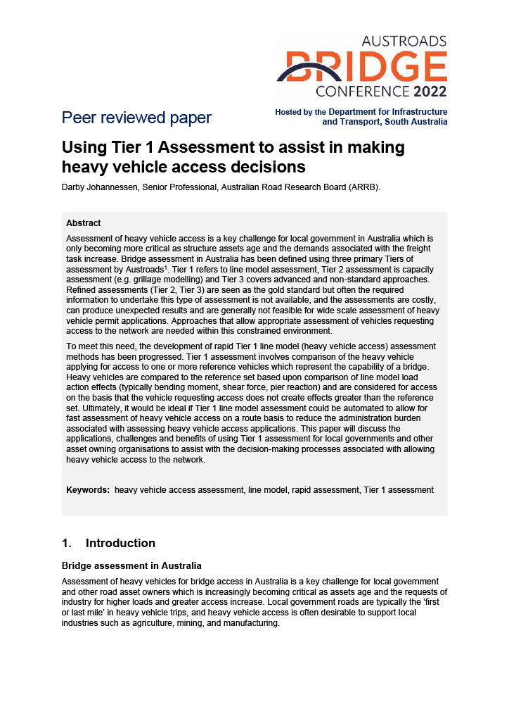 Cover of Using Tier 1 Assessment to assist in making heavy vehicle access decisions
