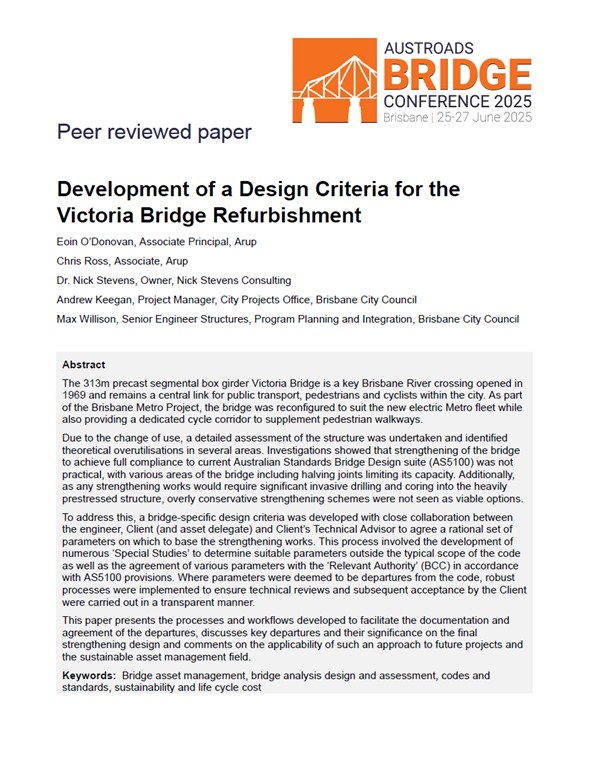 Cover of Development of a Design Criteria for the Victoria Bridge Refurbishment