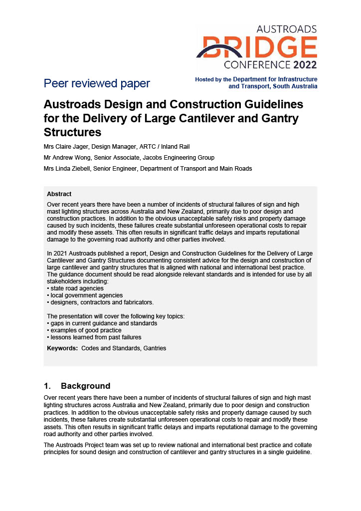 Cover of Austroads Design and Construction Guidelines for the Delivery of Large Cantilever and Gantry Structures