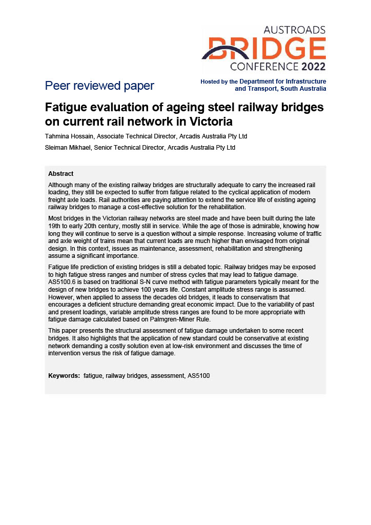 Cover of Fatigue evaluation of ageing steel railway bridges on current rail network in Victoria