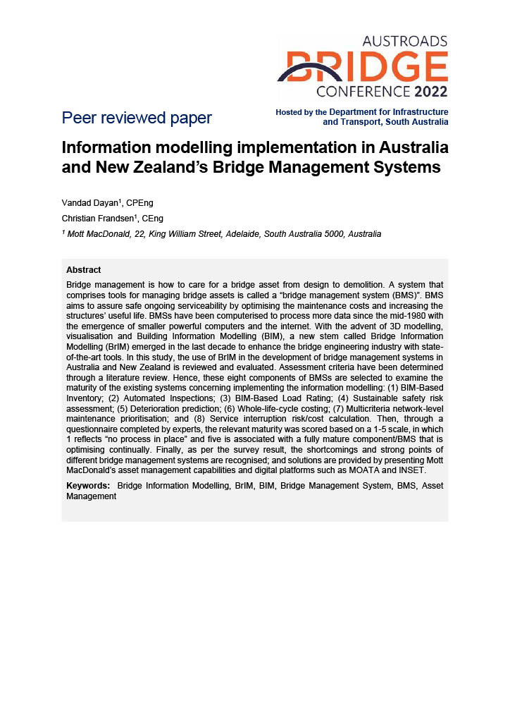 Cover of Information modelling implementation in Australia and New Zealand's Bridge Management Systems