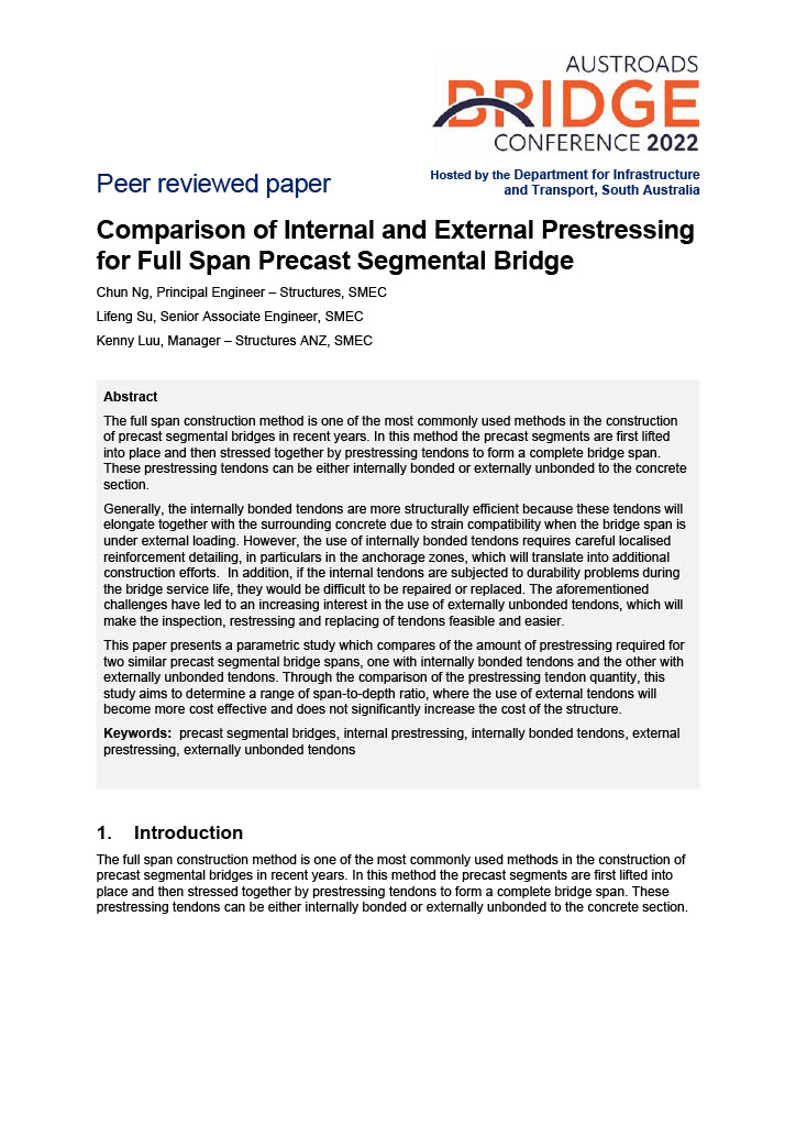 Cover of Comparison of Internal and External Prestressing for Full Span Precast Segmental Bridge