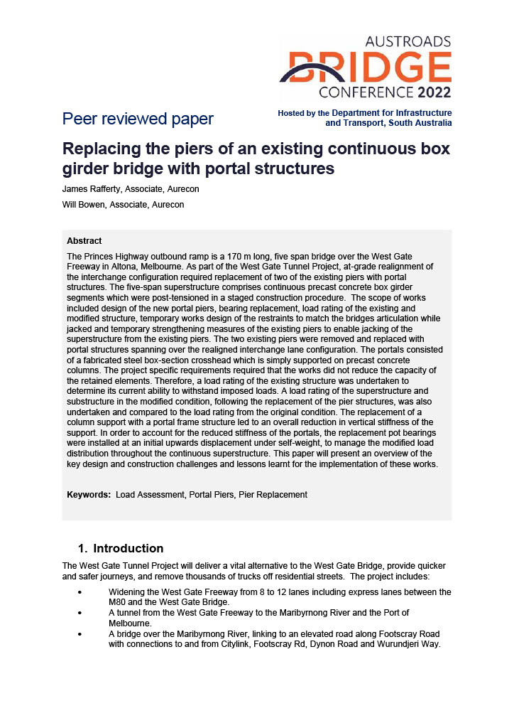 Cover of Replacing the piers of an existing continuous box girder bridge with portal structures
