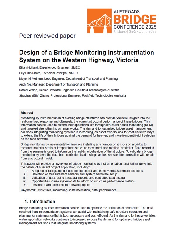 Cover of Design of a Bridge Monitoring Instrumentation System on the Western Highway, Victoria