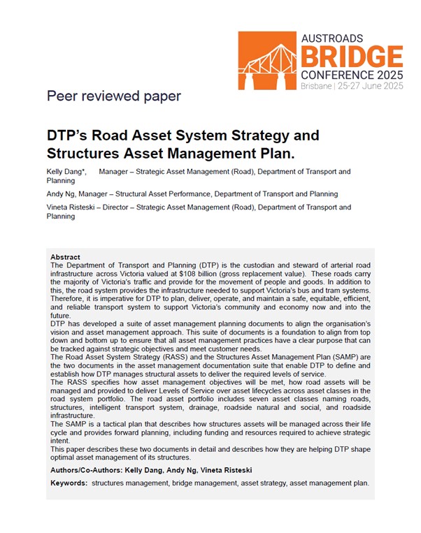 Cover of DTP’s Road Asset System Strategy and Structures Asset Management Plan