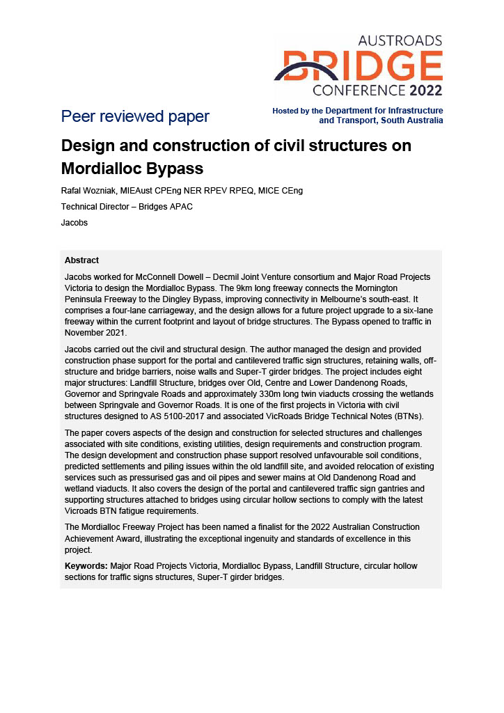Cover of Design and construction of civil structures on Mordialloc Bypass