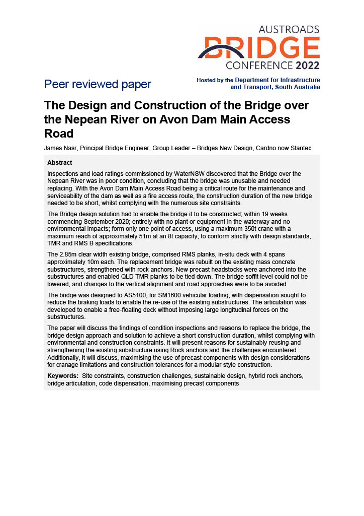 Cover of The Design and Construction of the Bridge over the Nepean River on Avon Dam Main Access Road