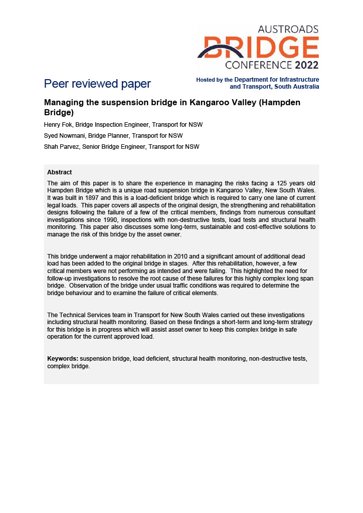 Cover of Managing the suspension bridge in Kangaroo Valley (Hampden Bridge)